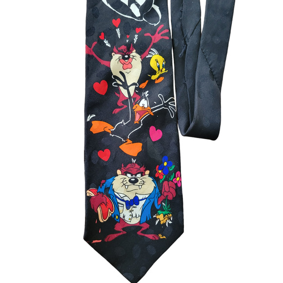 Looney Tunes TAZ DEVIL Mania Vintage 1994 100% Silk Black Regular Tie - Picture 1 of 7